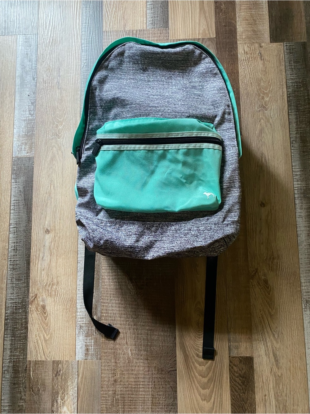 PINK Victoria's Secret Gray Backpack with Mint Front Pocket